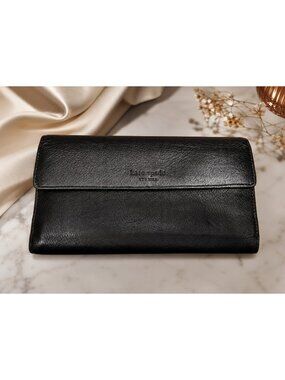 Kate Spade New York Black Leather Snap Wallet Checkbook Organizer Long Wallet
